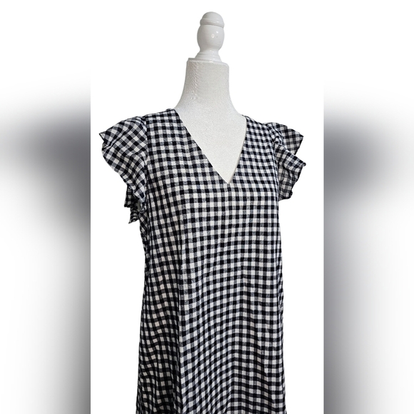 Madewell checkered black white and gray cap sleeve V-neck bell sleeves size 10 - Picture 3 of 12